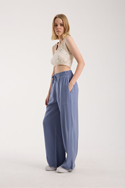 MRS.MODA Women's High Waist Wide Leg Elastic and String Tie Pants