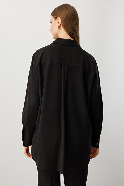 Ekol Women's Plus Size Pocket Stone Embroidered Shirt 3561 Black