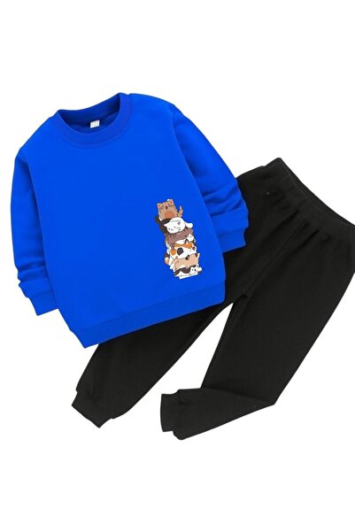 BENROMA Cats Overlap Printed 3 Thread Children's Tracksuit Set