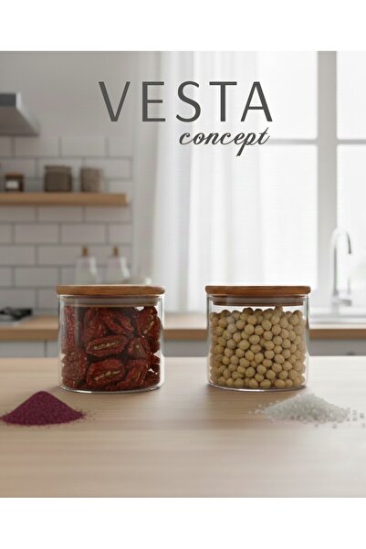VESTA Concept Glass Jar with Bamboo Lid Set of Two – Vacuum-Sealed, Leak-Proof – Spice Container and Food Storage Container - 800 ml