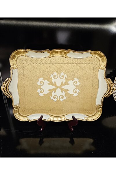 ALANYA HOME DECOR صينية ورد كبيرة ذهبية 55 سم × 33 سم