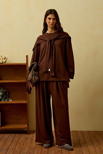 Ceylan Otantik Bitter Brown Tie-Up Trouser Set