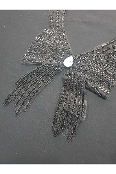 ESRA ŞELEM Black Sequin Brocade Guipure Applique Decorative Sewing Accessory Bow Model
