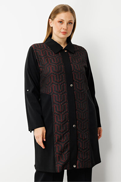 Moda İlgi Women's Plus Size Front Closure Snap Zipper Seersucker Tunic 0017 Burgundy