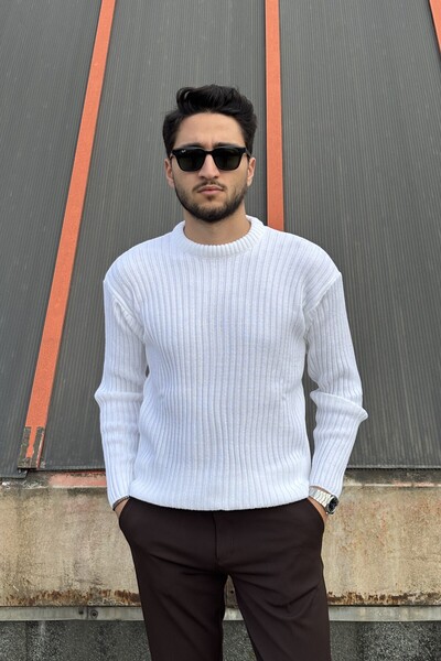 inpool Crew Neck, Winter-Spring, Striped, Textured, Basic Knit Sweater 25Pltk17