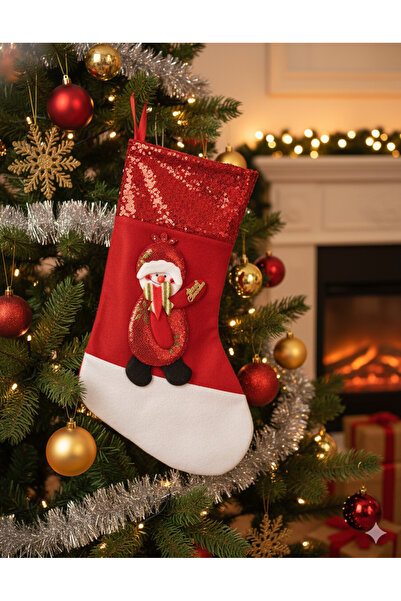 DODOMAR Ciorapi de Crăciun de lux cu model de om de zăpadă cu paiete de 38 cm – Ornament de decorare pentru copac și casă de dimensiuni mari