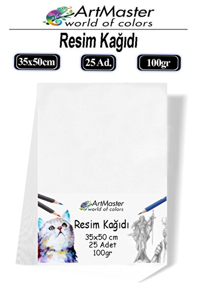 Artmaster Resim Kağıdı 35X50 25 Li Paket 100 gr 1 Paket 35*50 Resim Kartonu Kuru Boya Pastel Boya Guaj Boya Su