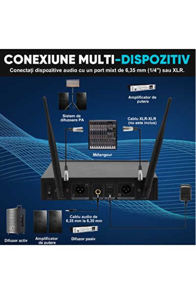 VENTART Set of 2 professional microphones, with wireless receiver, adjustable frequencies, 50m, storage box
