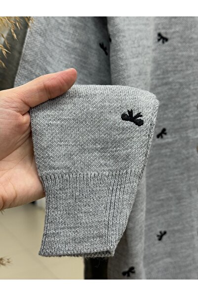 MİHRA STORE Karoria Bow Detail Metal Button Knitted Cardigan-Sy3221 Gray