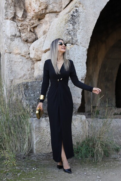 bytugcekaya Rochie neagră cu nod în față și cataramă