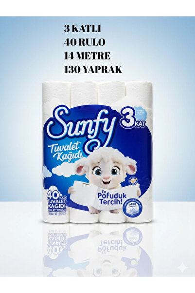 ÇAYLAR AVM Sunfy 40'lı Tuvalet Kağıdı - 3 Katlı %100 Saf Selüloz Yumuşaklığı
