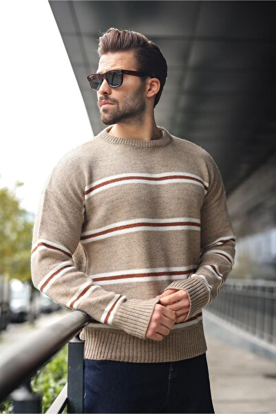Madmext Mink Striped Knitwear Men's Sweater E7457