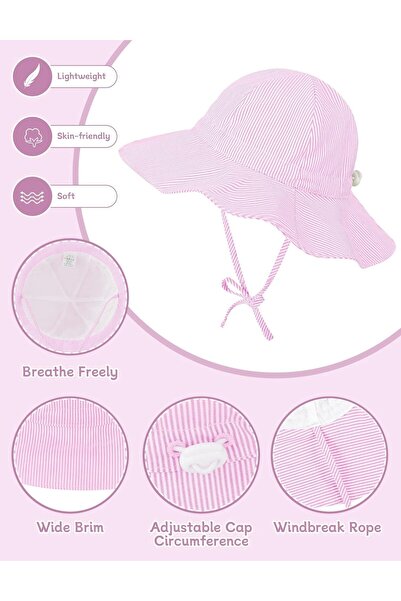 Generic Baby Sun Hat UPF 50+ Wide Brim Bucket Hat with Sunglasses (Toddler, Pink, M-L)