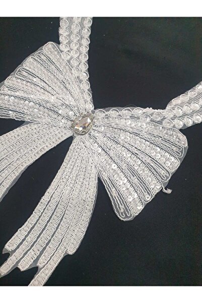 ESRA ŞELEM White Sequin Embroidery Guipure Applique Decorative Sewing Accessory Bow Model