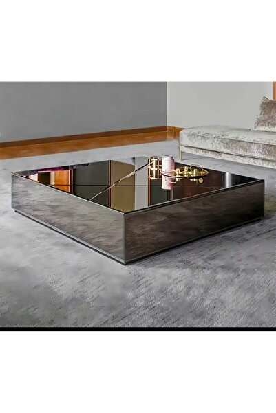 LUXURY VİLLA LUXURY KOMPLE BRONZ AYNALI TEKERLEKLİ ORTA SEHPA 90X90 YÜKSEKLİK...