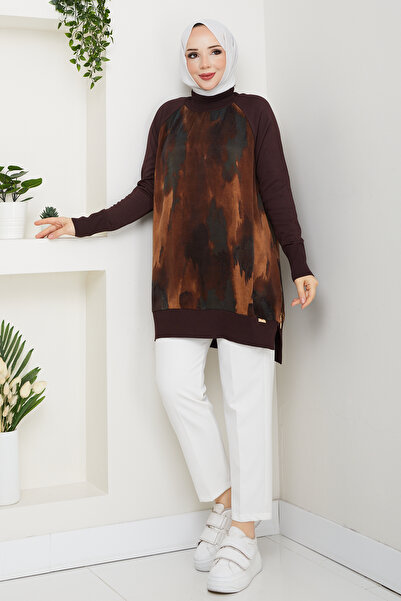 Pamuk Butik Women's Half Turtleneck Side Zipper Silk Cupra Mercerized Tunic