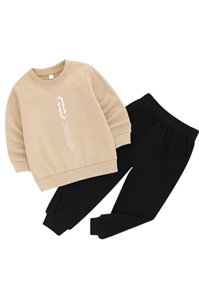 BENROMA Vertical Text Printed 3-Ply Children's Tracksuit Set