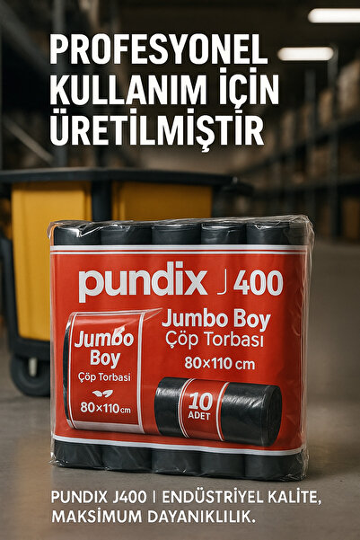 Pundix J400 Jumbo Boy Çöp Torbası (80X110 Cm) – 5 Rulo (Toplam 50 Adet) Geniş Hacimli Çöp Poşeti