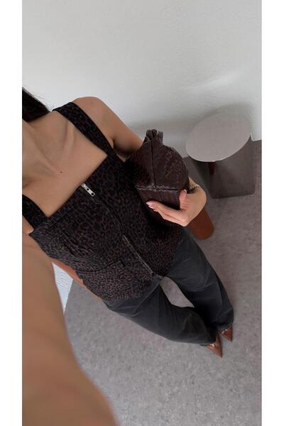 HAZELANNA Denim Leopard Blouse