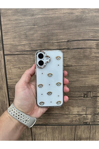 YZGOLDEN iPhone 17 Compatible Eye Pattern Transparent Glitter Silver Camera Protruding Shiny Cover