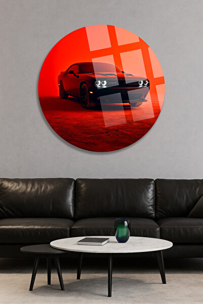 TAULART Retro Car Round Glass Table Ultra Vibrant Colors Unbreakable Glass Table Rentacar Table