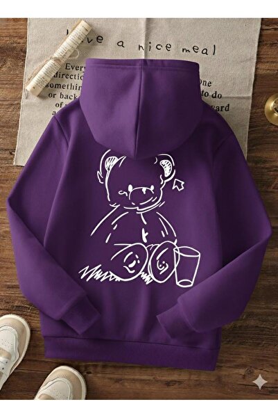 Afri Comfortable Fit Children's Purple Sweatshirt with Cute Teddy Bear Figure