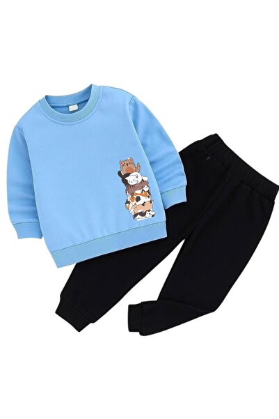 BENROMA Cats Overlap Printed 3 Thread Children's Tracksuit Set