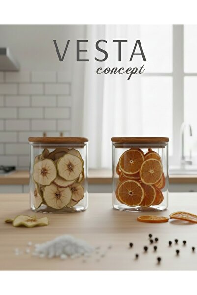 VESTA Concept Glass Jar with Bamboo Lid Set of Two – Vacuum-Sealed, Leak-Proof – Spice Container and Food Storage Container -1000 ml