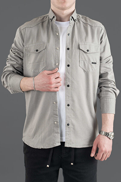 bombe Slim Fit Tight Fit Men's Denim Shirt Mint