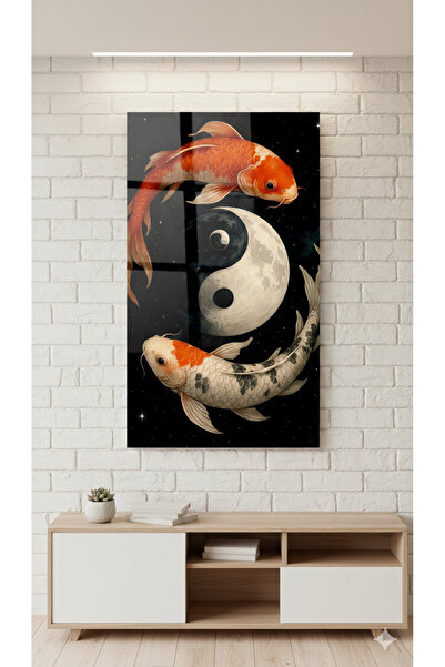 BLT DİZAYN Lucky Koi Fish Yin Yang Glass Painting