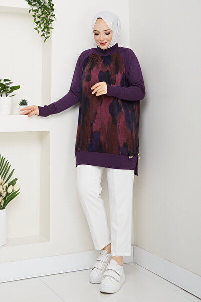 Pamuk Butik Women's Half Turtleneck Side Zipper Silk Cupra Mercerized Tunic