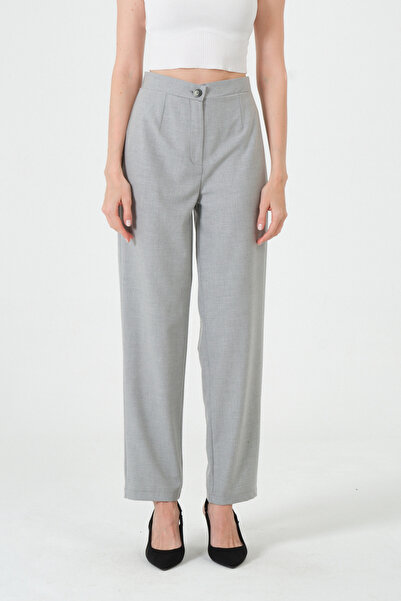 RELAXL Office Chic High Waist Straight Leg Women's Gray Fabric Trousers