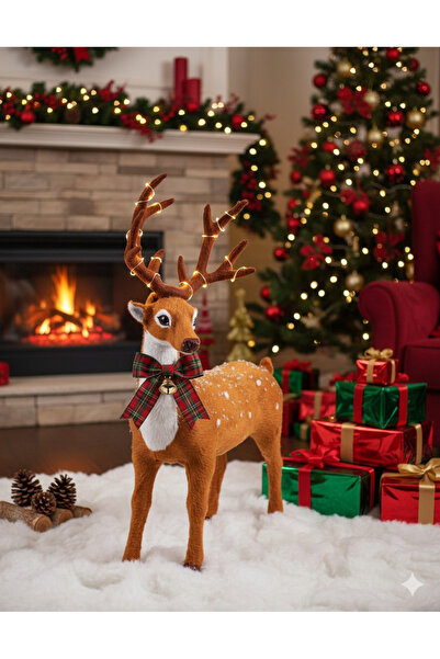 DODOMAR Căprior de Crăciun din catifea cu coarne detașabile, căprior de lux maro natural de 40 cm
