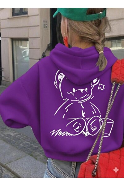 Afri Comfortable Fit Children's Purple Sweatshirt with Cute Teddy Bear Figure