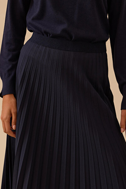 SEÇİL Women's Flexible Waist Pleated Basic Skirt 1019 Navy Blue