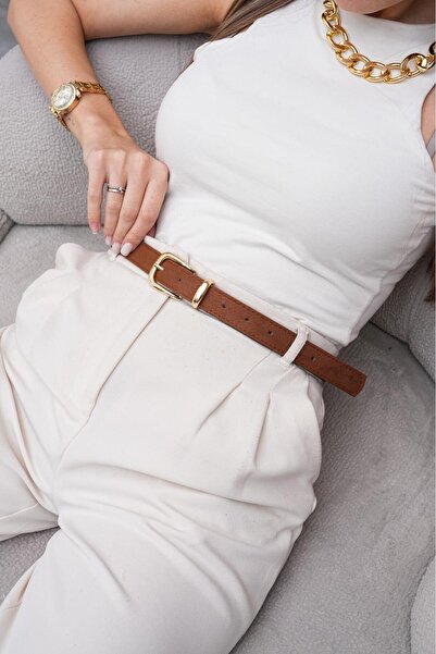 MODAM HİFA Gold Buckle Suede Belt Trouser Belt Dress Belt Shirt Belt Waist Belt Jeans Belt