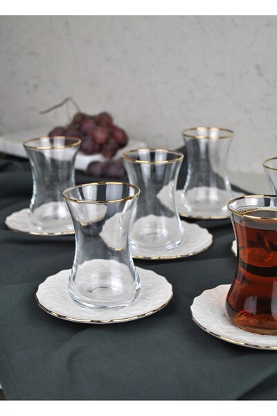 Qualitev 12 Piece Gilded Glass Tea Set Porcelain Tea Set Tea Cup - Pera for 6 People