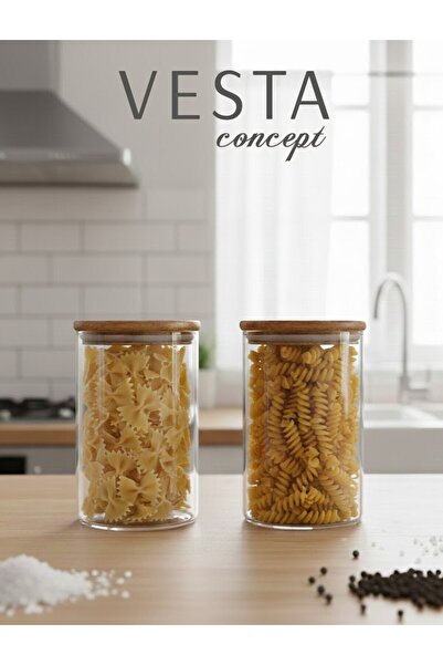 VESTA Concept Glass Jar with Bamboo Lid Set of Two – Vacuum-Sealed, Leak-Proof – Spice Container and Food Storage Container -1200 ml