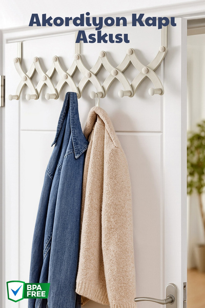 Nandy Home Akordiyon Kapı Askısı - Ayarlanabilir Kapı Arkası Kıyafet Askısı