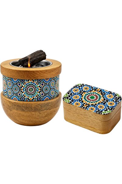VENDIX Bakhoor incense burner with Moroccan mosaic pattern, traditional incense holder, with storage box