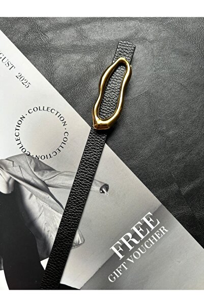 LİA KEMER 2-Pack Laud Long Wave Patterned Women's Gold Buckle Belt Jacket Belt Dress Belt Trouser Belt