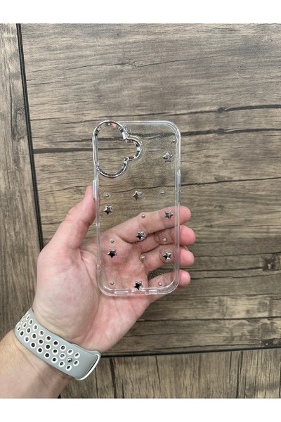 YZGOLDEN iPhone 17 Compatible Star Patterned Transparent Glitter Silver Camera Protruding Shiny Cover