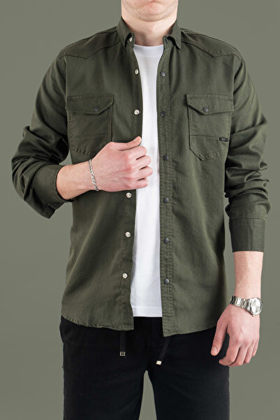 bombe Slim Fit Tight Fit Men's Denim Shirt Mint