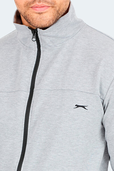 Slazenger Order in Men's Zippered Stand Collar Pocketed Gray Tracksuit Set