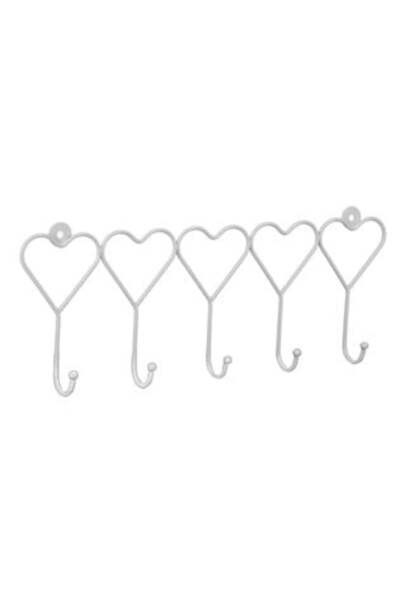 BAMI NETWORK Suport de perete metalic alb - inimioare, 5 cârlige