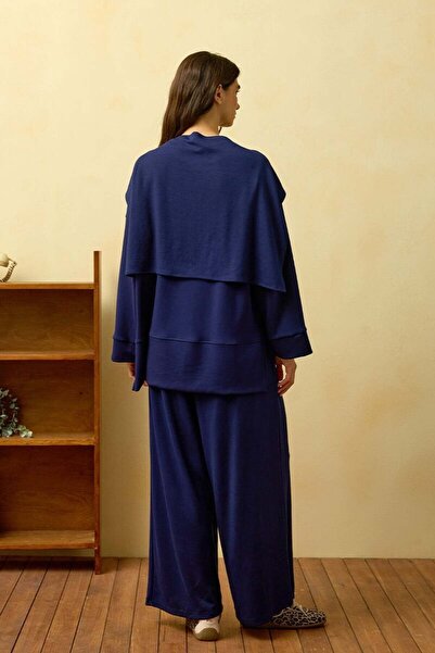 Ceylan Otantik Navy Blue Tie-Up Trouser Set