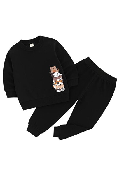 BENROMA Cats Overlap Printed 3 Thread Children's Tracksuit Set