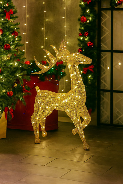 DODOMAR Yılbaşı Işıklı Tel Geyik 80 cm Altın – Eklemeli Tak-Çıkar Boynuzlu LE...