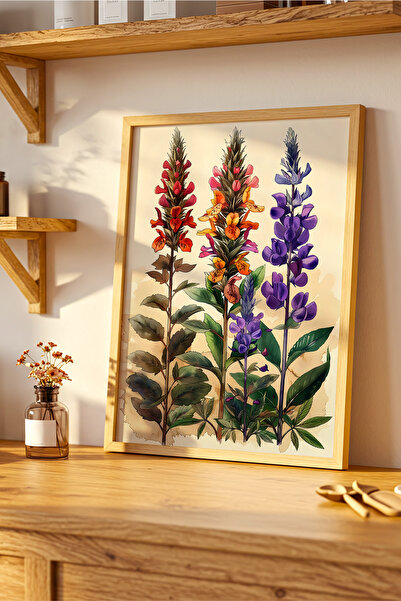 VERONİCA LİNE Sulu Boya Uzun Saplı Çiçekler Sanatsal Dekoratif Doğal Ahşap Çe...