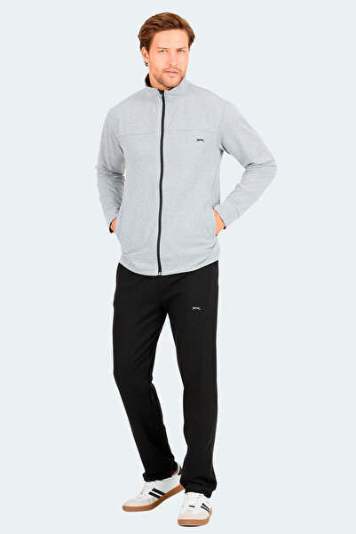 Slazenger Order in Men's Zippered Stand Collar Pocketed Gray Tracksuit Set